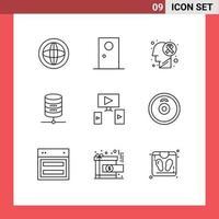 Universal Icon Symbols Group of 9 Modern Outlines of computing server interior doller cancer Editable Vector Design Elements