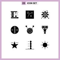 Universal Icon Symbols Group of 9 Modern Solid Glyphs of fan voodoo science puncture doll Editable Vector Design Elements