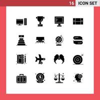 Mobile Interface Solid Glyph Set of 16 Pictograms of level check mark study success furniture Editable Vector Design Elements