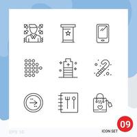 Modern Set of 9 Outlines and symbols such as essential battery smart phone dotted arrow Editable Vector Design Elements