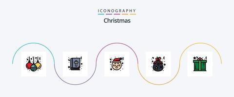 Christmas Line Filled Flat 5 Icon Pack Including gift. present. claus. holidays. christmas vector