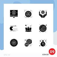 Group of 9 Solid Glyphs Signs and Symbols for lily gaming sign game character Editable Vector Design Elements