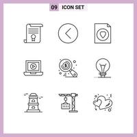 User Interface Pack of 9 Basic Outlines of market video multimedia computer file Editable Vector Design Elements