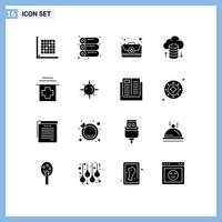 Group of 16 Modern Solid Glyphs Set for medical healthcare aid hosting network cloud hosting Editable Vector Design Elements