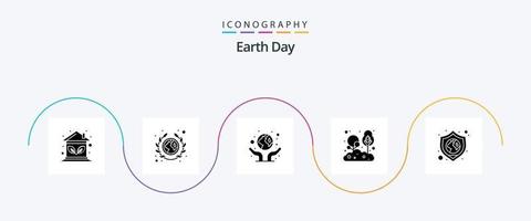 Earth Day Glyph 5 Icon Pack Including tree. natural. society. leaves. green vector