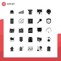 Mobile Interface Solid Glyph Set of 25 Pictograms of lifebuoy help support guard reward Editable Vector Design Elements