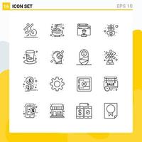 User Interface Pack of 16 Basic Outlines of gear sustainable noodle recycling graduation Editable Vector Design Elements