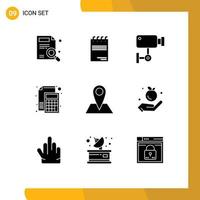 9 Creative Icons Modern Signs and Symbols of paper file cam calculator wall Editable Vector Design Elements