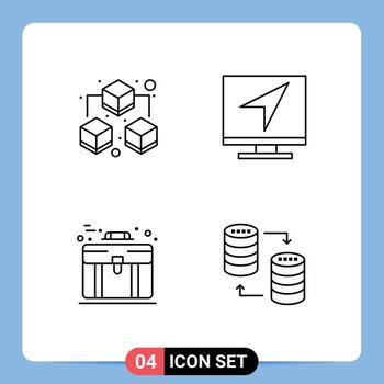 editable vector línea paquete de 4 4 sencillo línea de relleno plano colores de grande bolso comunicación mensaje caso editable vector diseño elementos