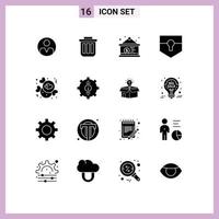 Universal Icon Symbols Group of 16 Modern Solid Glyphs of security key container dollar sign currency Editable Vector Design Elements