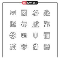 Universal Icon Symbols Group of 16 Modern Outlines of designing tool crop mike gas station city Editable Vector Design Elements