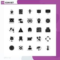 Universal Icon Symbols Group of 25 Modern Solid Glyphs of mail presentation withdraw education cold Editable Vector Design Elements