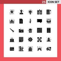 Set of 25 Commercial Solid Glyphs pack for charg mobile bulb web design tips Editable Vector Design Elements