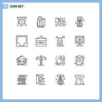 Set of 16 Commercial Outlines pack for connection pc navigation hardware sleep Editable Vector Design Elements