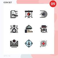 Modern Set of 9 Filledline Flat Colors Pictograph of line medical comet hypnosis clock Editable Vector Design Elements