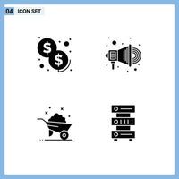 Pack of 4 Modern Solid Glyphs Signs and Symbols for Web Print Media such as cash spring advertise barrow database Editable Vector Design Elements