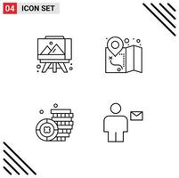 Group of 4 Filledline Flat Colors Signs and Symbols for easel avatar gps coin envelope Editable Vector Design Elements