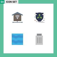 4 Universal Flat Icons Set for Web and Mobile Applications security sea eco shield waves Editable Vector Design Elements