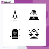 4 Solid Glyph concept for Websites Mobile and Apps precision box compass hologram office Editable Vector Design Elements