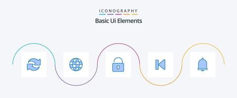 Basic Ui Elements Blue 5 Icon Pack Including bell. start. unlock. media. beginning vector