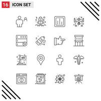 Pictogram Set of 16 Simple Outlines of database hobby launch hobbies report Editable Vector Design Elements