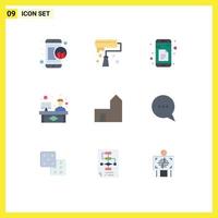 User Interface Pack of 9 Basic Flat Colors of castle building working data discussion chat Editable Vector Design Elements