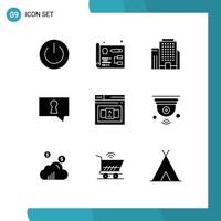 Mobile Interface Solid Glyph Set of 9 Pictograms of html code office business private Editable Vector Design Elements