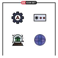 Pictogram Set of 4 Simple Filledline Flat Colors of navigation gift password present world Editable Vector Design Elements