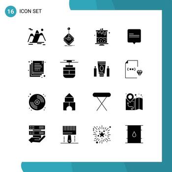 conjunto de dieciséis vector sólido glifos en cuadrícula para documentos mensaje palanca de mando comentario parte editable vector diseño elementos