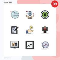 Set of 9 Modern UI Icons Symbols Signs for design pencil seo edit money Editable Vector Design Elements