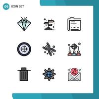 9 User Interface Filledline Flat Color Pack of modern Signs and Symbols of genetics bio content snowflake cold Editable Vector Design Elements