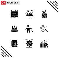 Pack of 9 Modern Solid Glyphs Signs and Symbols for Web Print Media such as blind position easter first king Editable Vector Design Elements