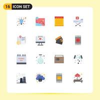 Modern Set of 16 Flat Colors Pictograph of map health notebook form disease Editable Pack of Creative Vector Design Elements