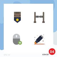 Set of 4 Commercial Flat Icons pack for badge devices stripe swing hardware Editable Vector Design Elements