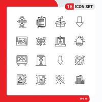 Set of 16 Modern UI Icons Symbols Signs for down arrow arrow done power energy Editable Vector Design Elements