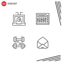 Pack of 4 Modern Filledline Flat Colors Signs and Symbols for Web Print Media such as business dumbbell report night healthcare Editable Vector Design Elements