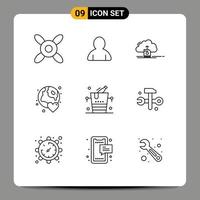 9 Thematic Vector Outlines and Editable Symbols of ice bucket data day world Editable Vector Design Elements