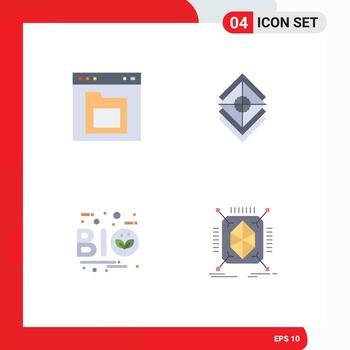Pictogram Set of 4 Simple Flat Icons of browser layer folder design eco Editable Vector Design Elements