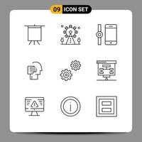 Outline Pack of 9 Universal Symbols of options controls smart watch tasks person Editable Vector Design Elements