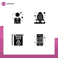 4 Solid Glyph concept for Websites Mobile and Apps business rules personal space gallery Editable Vector Design Elements