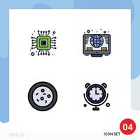 User Interface Pack of 4 Basic Filledline Flat Colors of chip clock online coins connections Editable Vector Design Elements