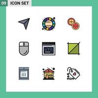 User Interface Pack of 9 Basic Filledline Flat Colors of web internet coins mouse devices Editable Vector Design Elements