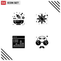 Set of 4 Commercial Solid Glyphs pack for cucumber chart brightness sun light monitoring Editable Vector Design Elements