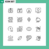 Group of 16 Outlines Signs and Symbols for loading targeting concentration target business Editable Vector Design Elements