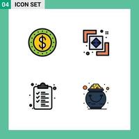 Set of 4 Modern UI Icons Symbols Signs for dollar clipboard difference path gold Editable Vector Design Elements