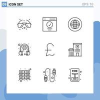 Modern Set of 9 Outlines Pictograph of headphone chat user bubble help Editable Vector Design Elements