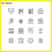 Pack of 16 creative Outlines of hand bulb browser element spa Editable Vector Design Elements