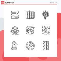 Group of 9 Outlines Signs and Symbols for strategy measure automation management robotics Editable Vector Design Elements