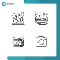 Pictogram Set of 4 Simple Filledline Flat Colors of pollution tv card party time camera Editable Vector Design Elements