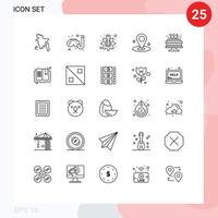 Modern Set of 25 Lines Pictograph of open candle technical cake place Editable Vector Design Elements